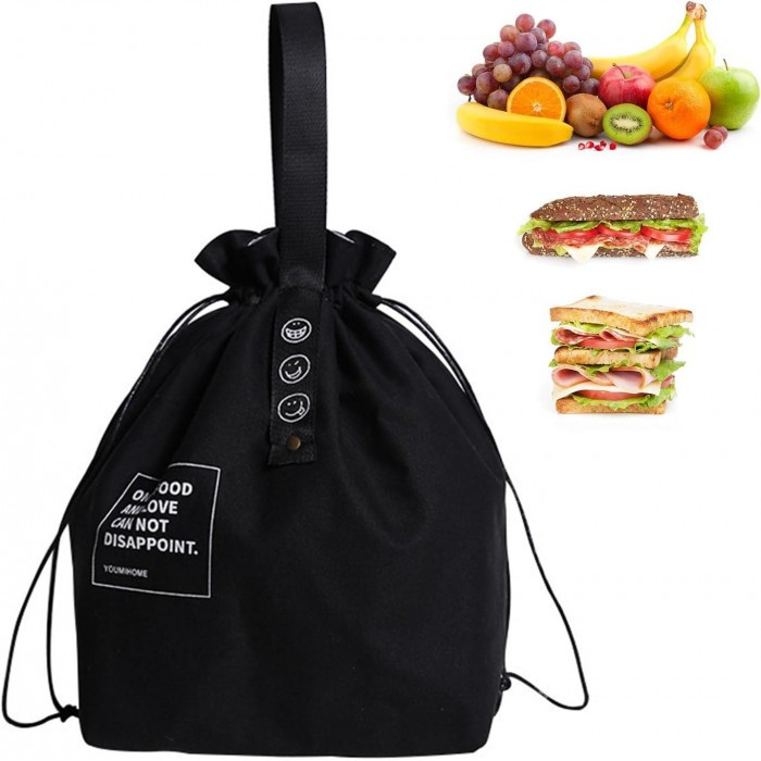 Термосумка шопер для їжі та напоїв lunch bag Smile чорна, фото №1