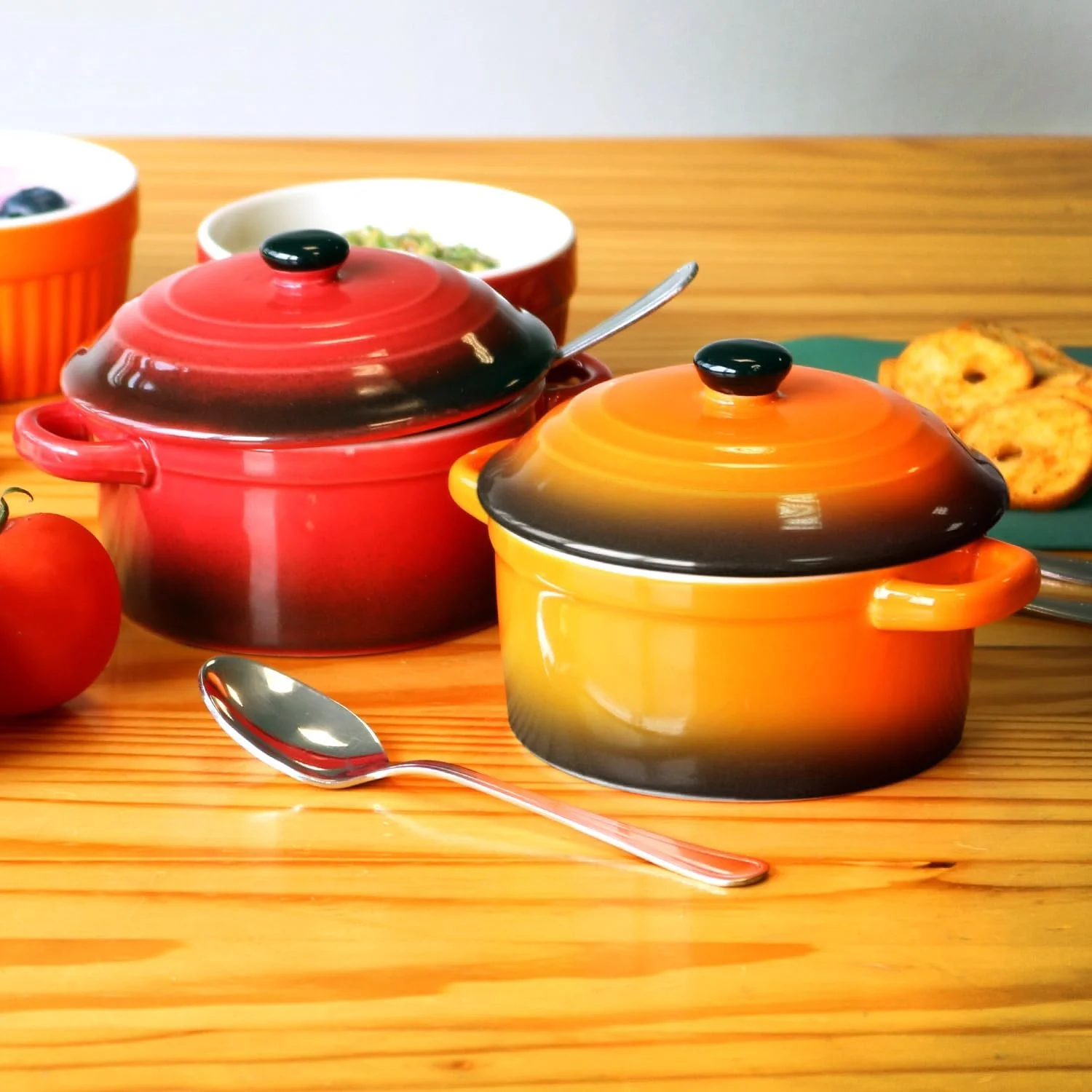 Формы для запекания com-four с керамической крышкой 250/175 мл 4 шт Оранжевые и красные, фото №8