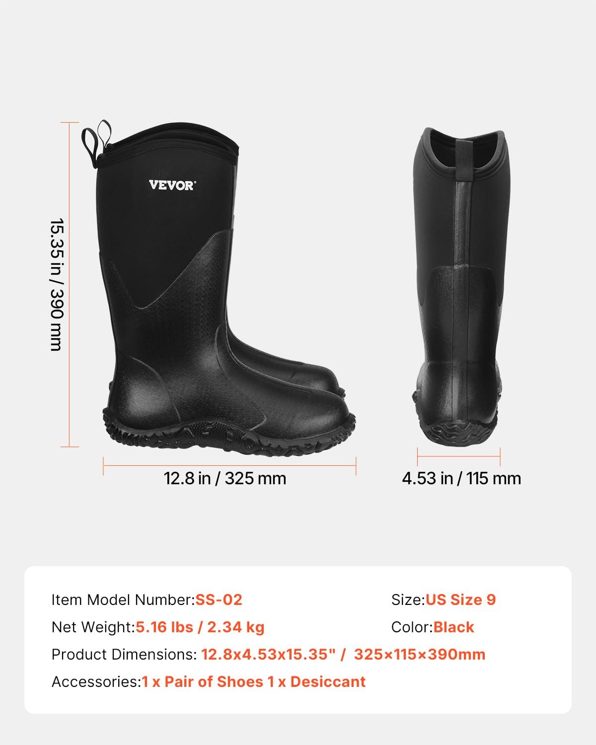 Чоботи Wellington VEVOR, чоловічі, захисні, водонепроникні, нековзкі, робочі, утеплені, для бруду, для хайкінгу, риболовлі, садівництва, розмір 9 US, фото №7