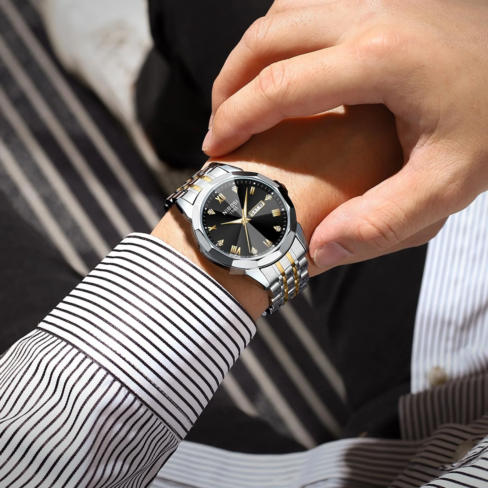 Часы NIBOSI Мужские Аналоговые Кварцевые Часы Автоматические Нержавеющая Сталь Водонепроницаемые Модные Повседневные Бизнес Классические, фото №6