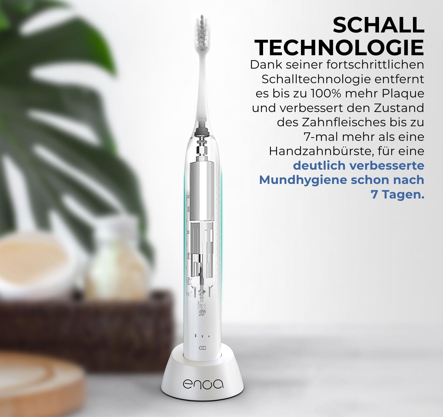 Акумуляторна звукова зубна щітка ENOA 5 програм 3 рівні інтенсивності IPX7 5 насадок, фото №6