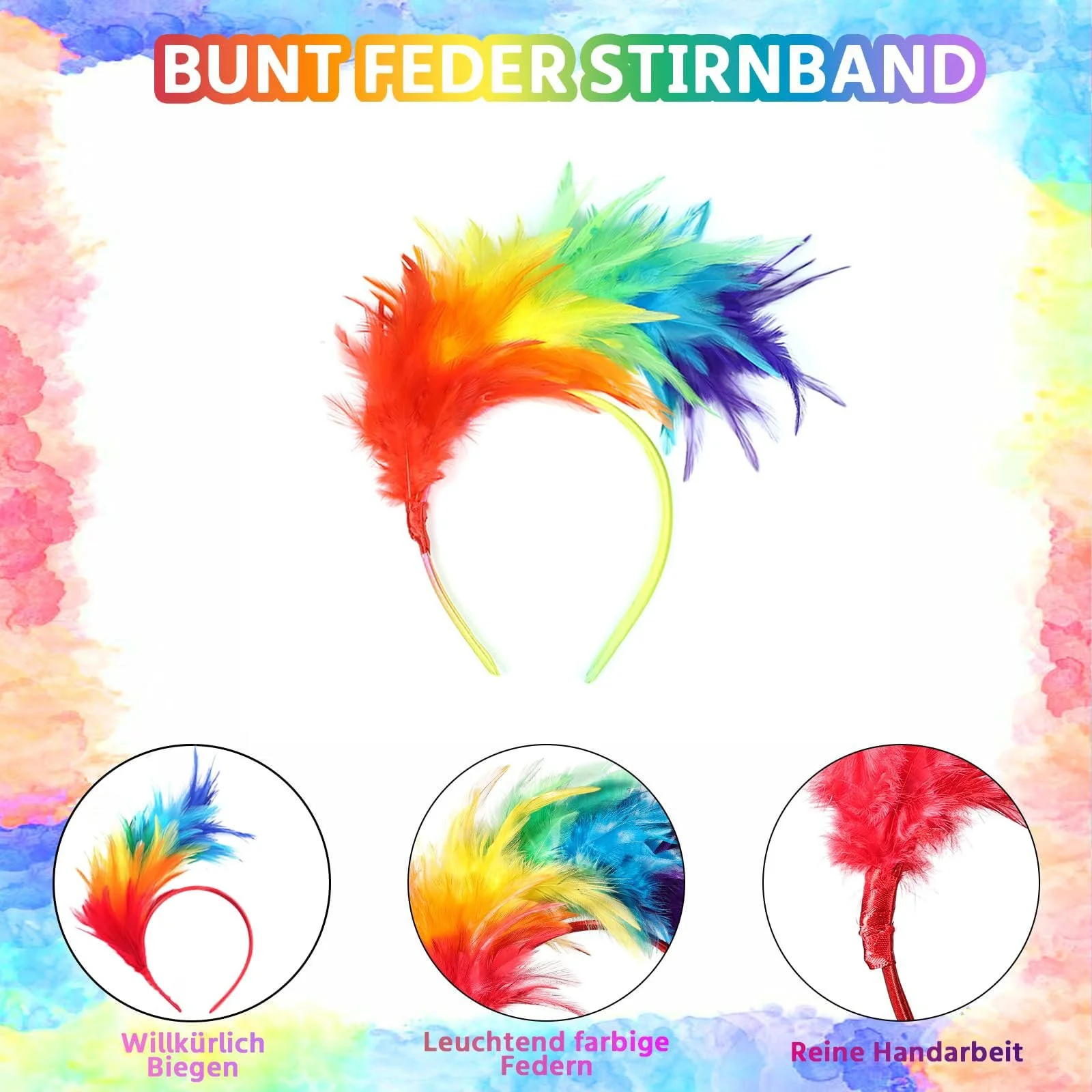 Набір з 2 обручів на голову з райдужним пір'ям, фото №3