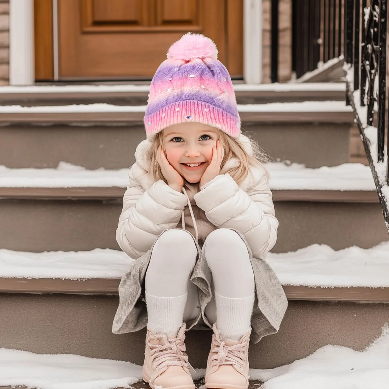 Шапка детская PinkSheep Вязаная с помпоном для девочек 6-14 лет, розовая, фото №8