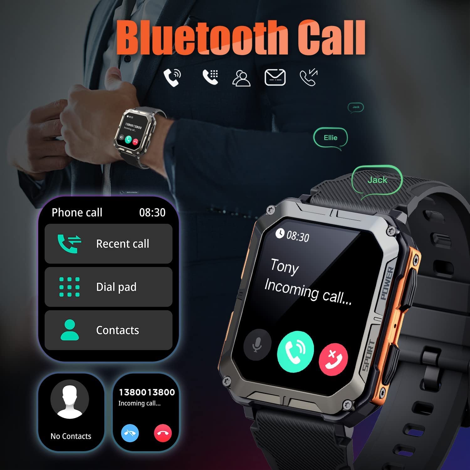 Умные часы RAHK The Indestructible Smart Watch для мужчин Черный, фото №2