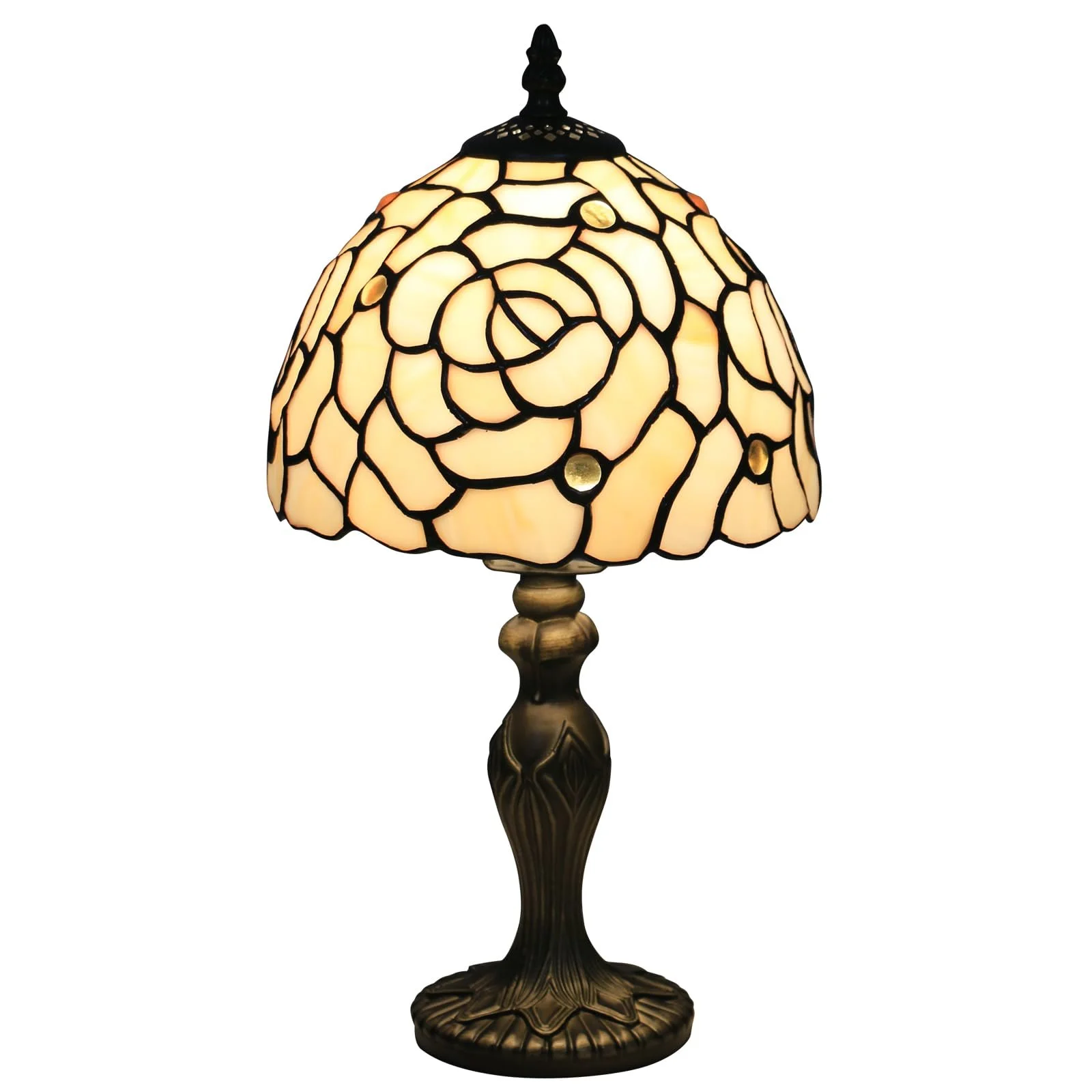 Настільна лампа Tiffany Ретро Вінтажна Візерунок Золота Троянда Вітражне скло LED, фото №1