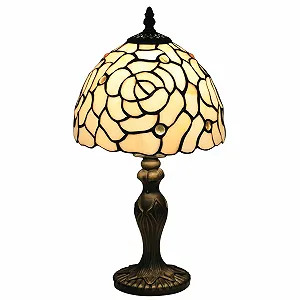 Настільна лампа Tiffany Ретро Вінтажна Візерунок Золота Троянда Вітражне скло LED - Фото 1