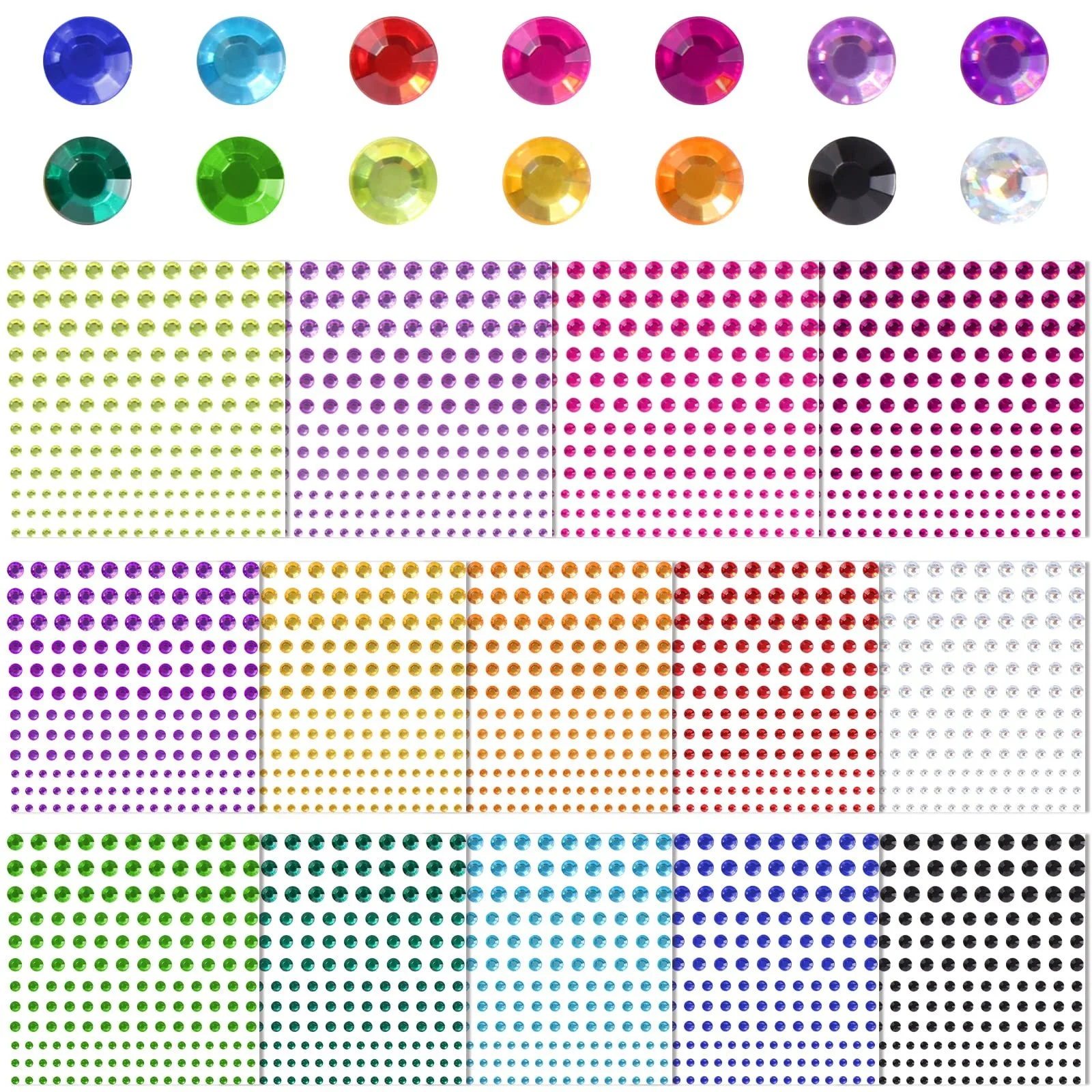 Стразы Блестящие для Лица, 14 Листов Самоклеящихся Блестящих Страз для Лица, Стразы для Наклеивания, Стразы для Макияжа Лица, Маникюра и Аксессуаров для Фестивалей, Многоцветные, 2310 шт, фото №1
