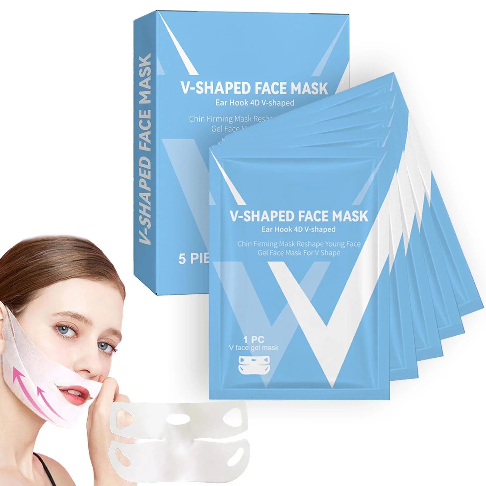 Маска V-подібна для підтяжки обличчя Комплект для підтяжки подвійного підборіддя - 5 штук, фото №1