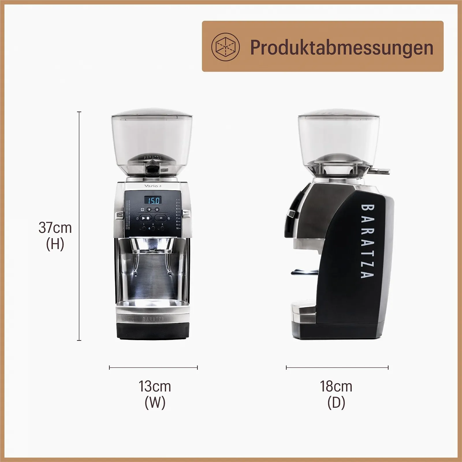 Кавомолка електрична Baratza Vario+ 230V з плоскими керамічними жорнами, таймером та тримачем портафільтра програмована, індивідуальні налаштування портафільтр, еспресо чорний, фото №6 Кавомолка електрична Baratza Vario+ 230V з плоскими керамічними жорнами, таймером та тримачем портафільтра програмована, індивідуальні налаштування портафільтр, еспресо чорний, фото №6