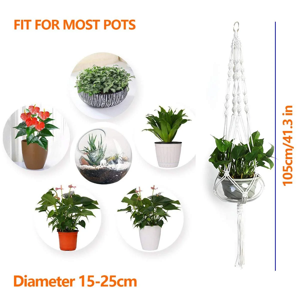 Подвес для растений макраме набор 2 шт 105 см белый, фото №2