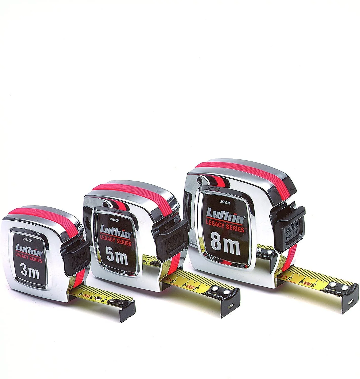 Рулетка Lufkin Legacy Series L916 CM 5 м/16 фут 25 мм Хромована ABS-пластик з ударостійким корпусом, Сріблясто-помаранчевий, фото №6