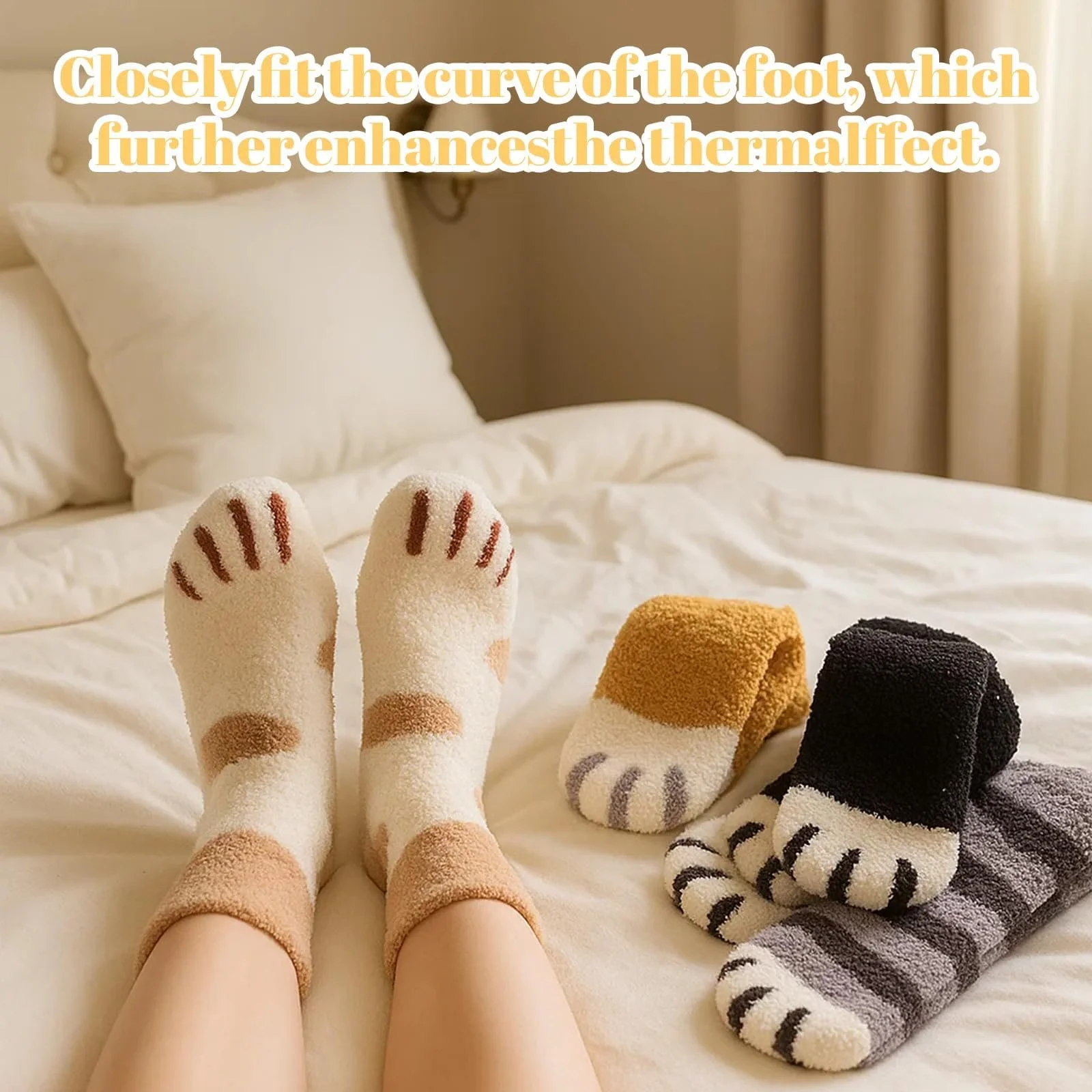 Пушистые носки для женщин (6 пар) с дизайном котов. Размер 36-42, фото №5