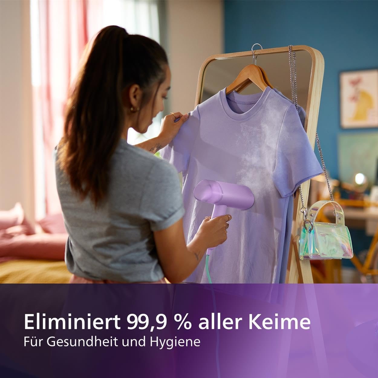 Вертикальний відпарювач Philips 3000 Series STH3010/30 1000 Вт 100 мл 20 г/хв компактний складаний Фіолетовий, фото №7