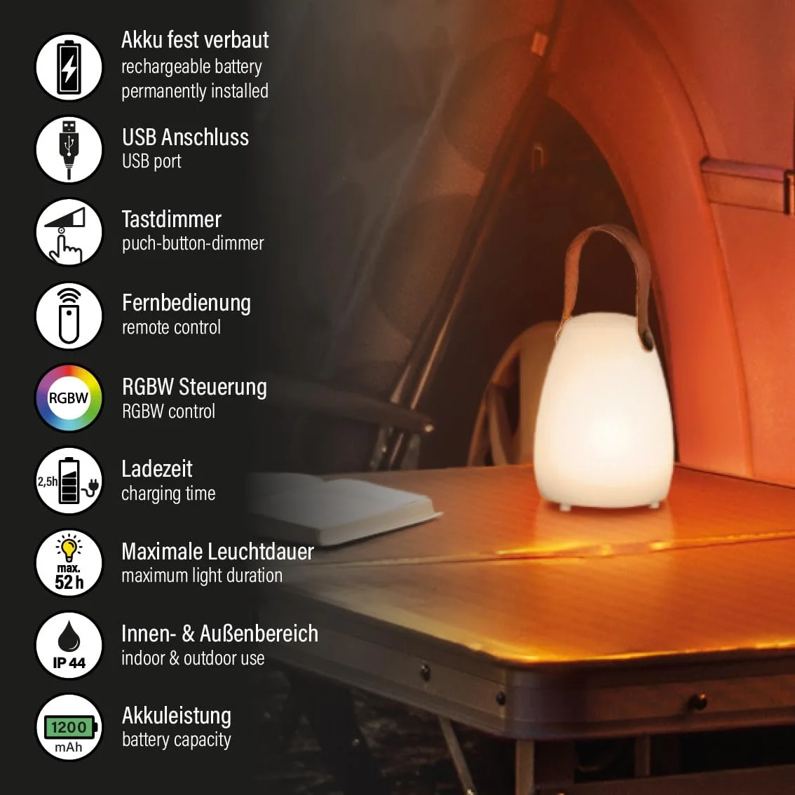 Настільна лампа FHL Easy Ruby вулична LED 0.5 Вт + 0.5 Вт RGB 3000 К 55 лм біла димована з пультом ДК, фото №6