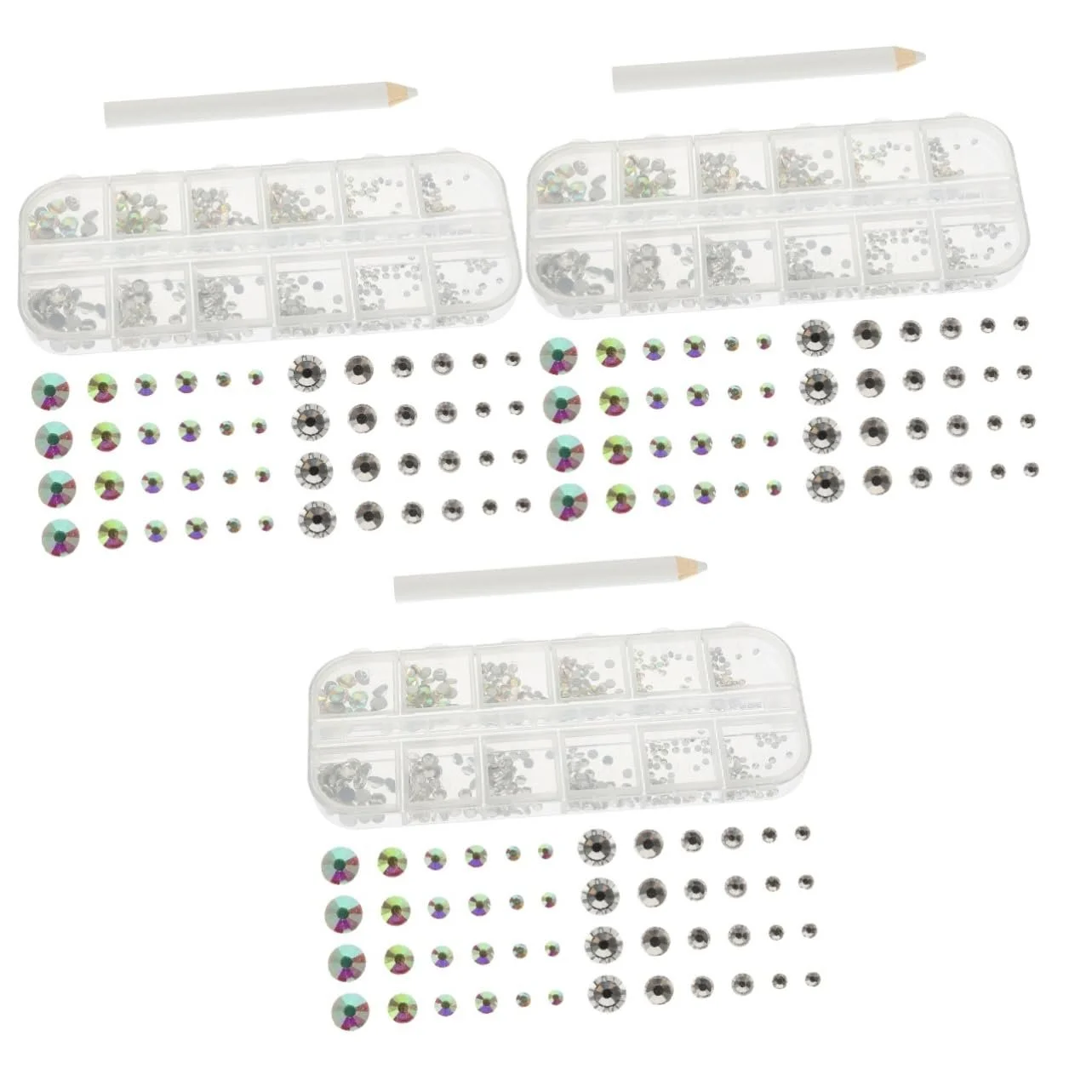 Стразы Плоские FRCOLOR 3 шт. для дизайна ногтей Блестящие стеклянные бриллианты с ручками для нейл-арта для творческого маникюра и украшений для ногтей, лица и тела, фото №1
