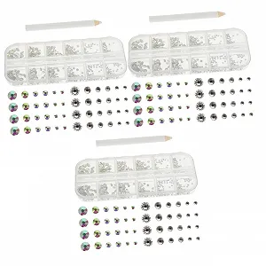 Стразы Плоские FRCOLOR 3 шт. для дизайна ногтей Блестящие стеклянные бриллианты с ручками для нейл-арта для творческого маникюра и украшений для ногтей, лица и тела - Фото 1