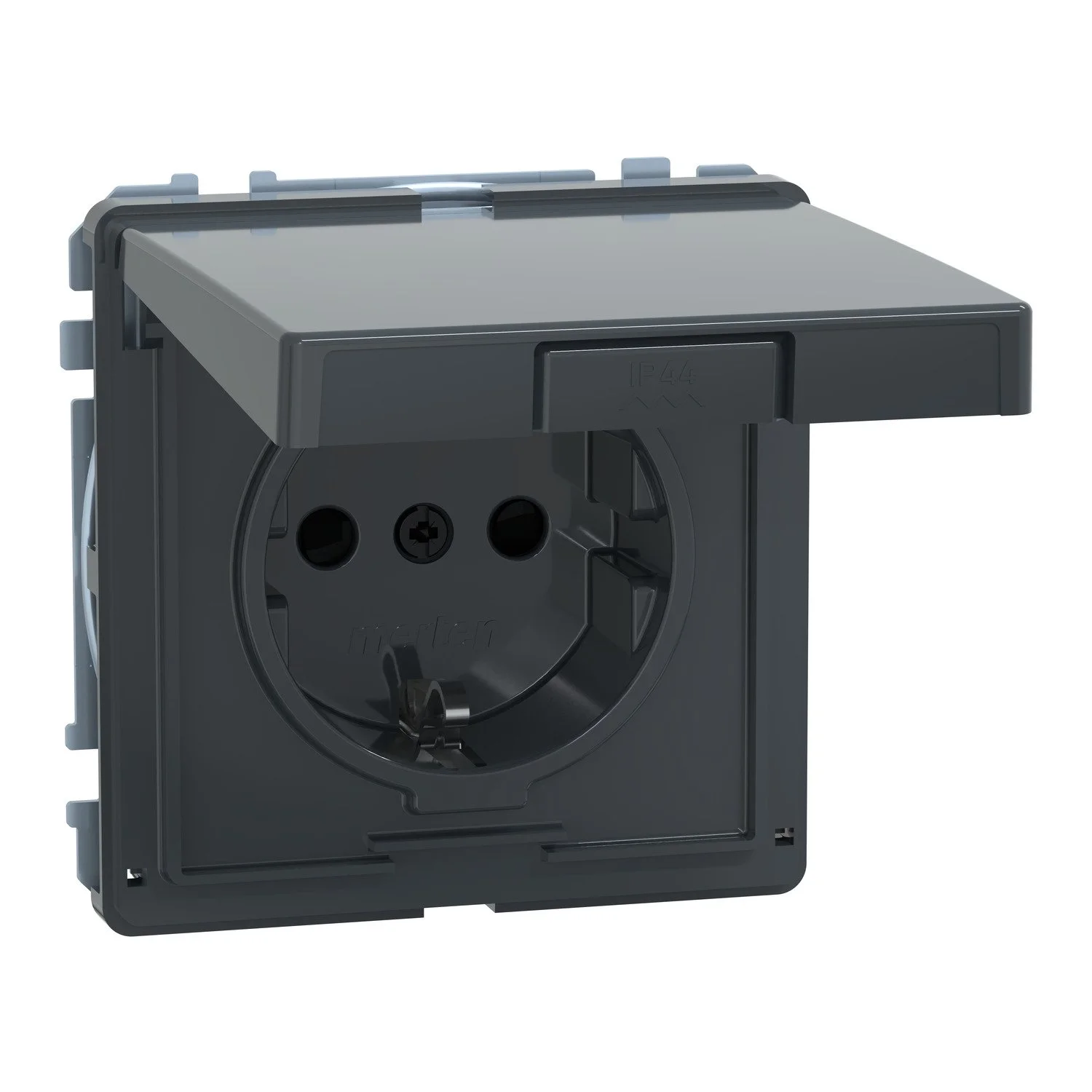 Розетка Schneider Electric Merten Aquadesign SCHUKO з кришкою та шторками Чорна, фото №2 Розетка Schneider Electric Merten Aquadesign SCHUKO з кришкою та шторками Чорна, фото №2