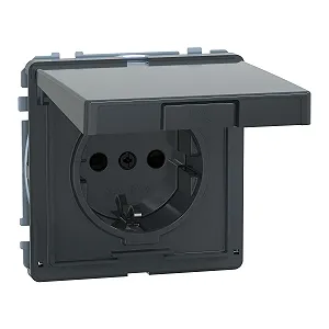 Розетка Schneider Electric Merten Aquadesign SCHUKO с крышкой и шторками Черная synthetic.ua - Фото 1