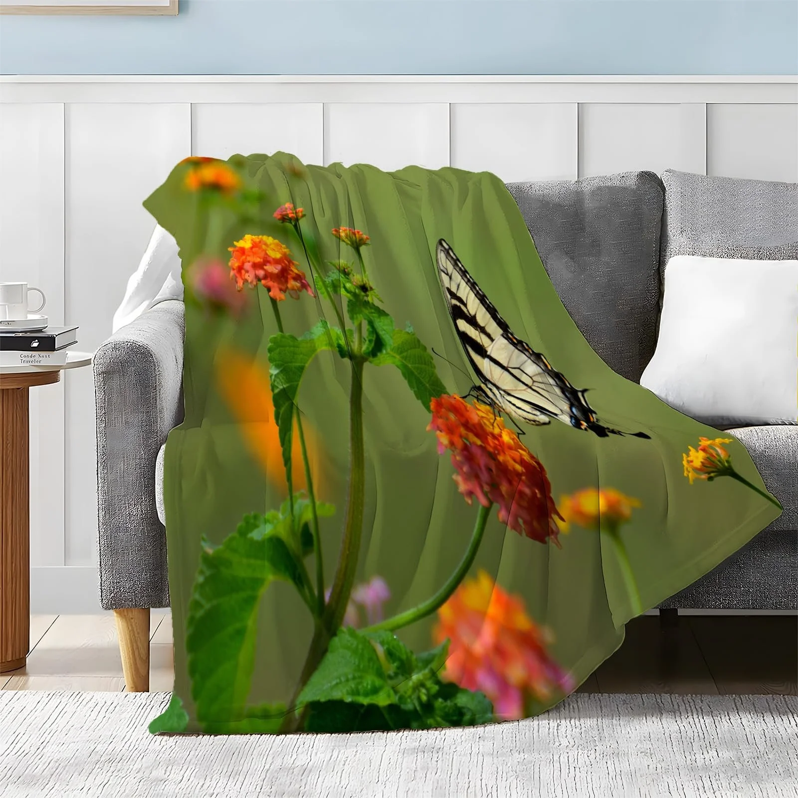 Одеяло loyaltyer Мягкое 150x200 Schmetterling207, Цветы Пушистое Зеленое, фото №2