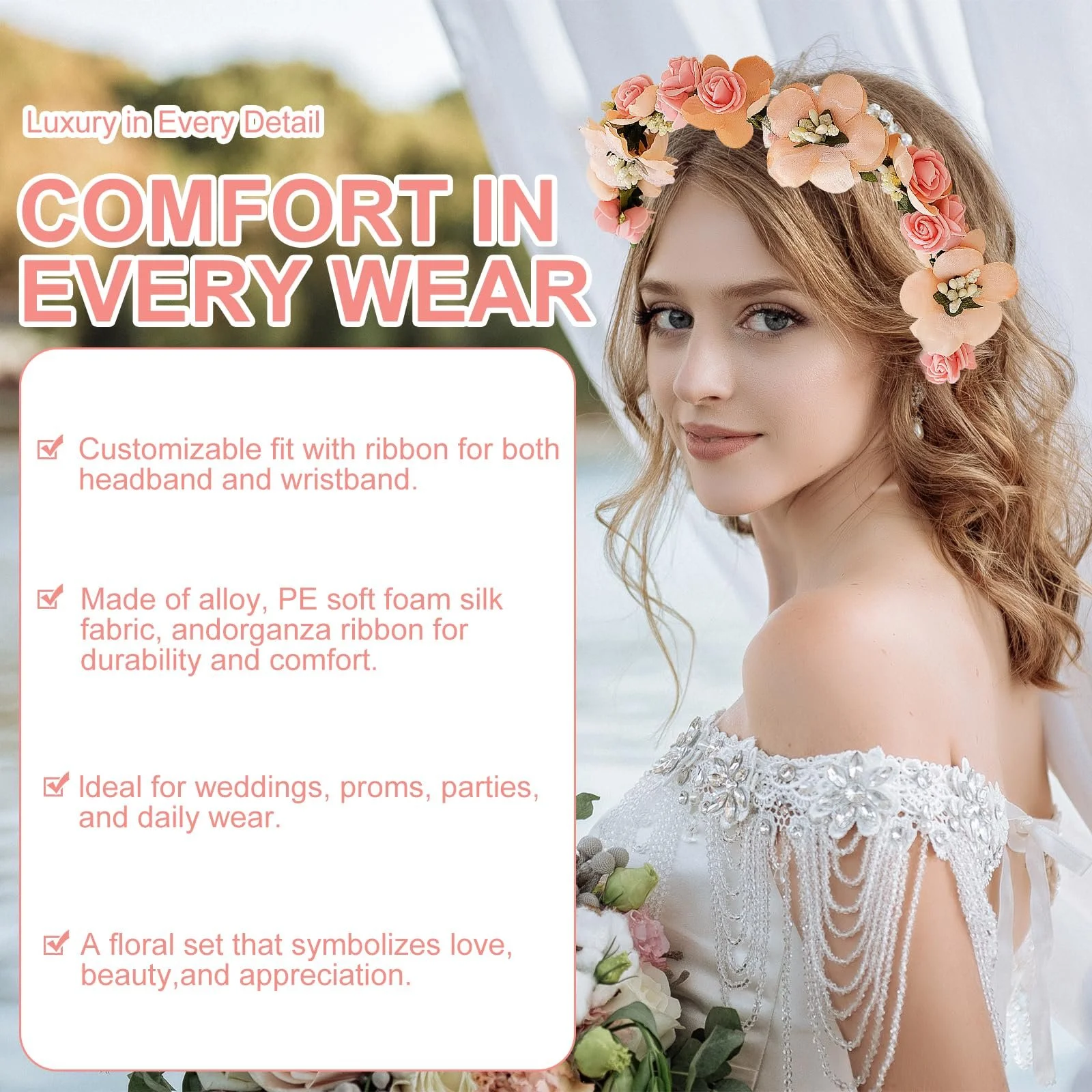 Венок Цветочный Богемный Стиль Розы, фото №4