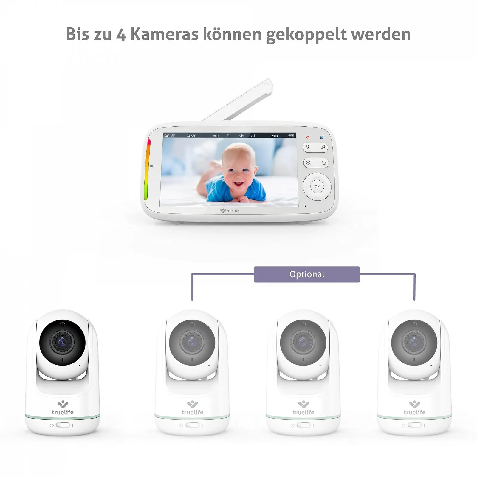 Відеоняня TrueLife NannyCam R5 360° 720p 5" LCD 300 м Нічне бачення 8 колискових 16 годин роботи, фото №8