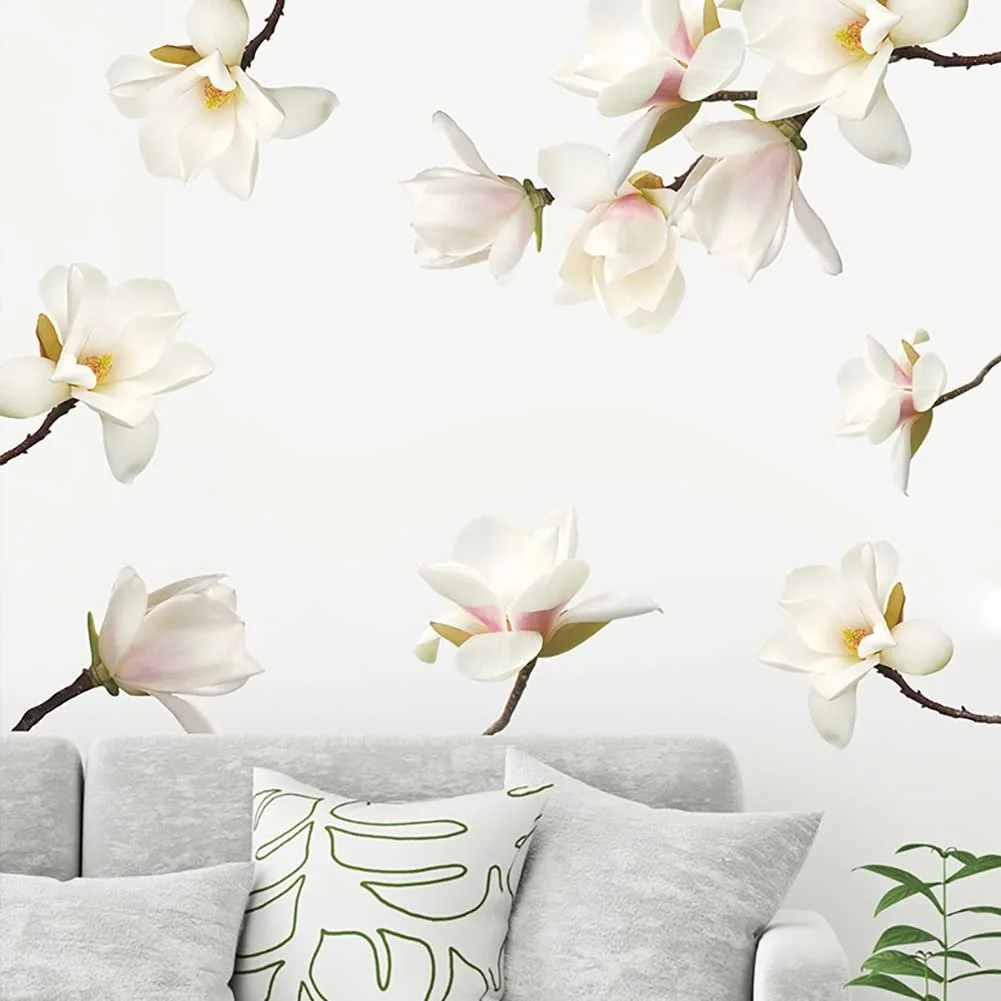 Наклейка на стіну Runtoo Flowers Magnolia 3D біла, фото №1