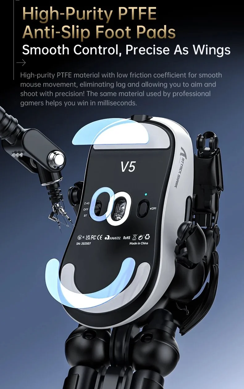 Ігрова мишка Attack Shark V5 Black PAW3950MAX 42K DPI 8000Гц 750IPS 50G, фото №8