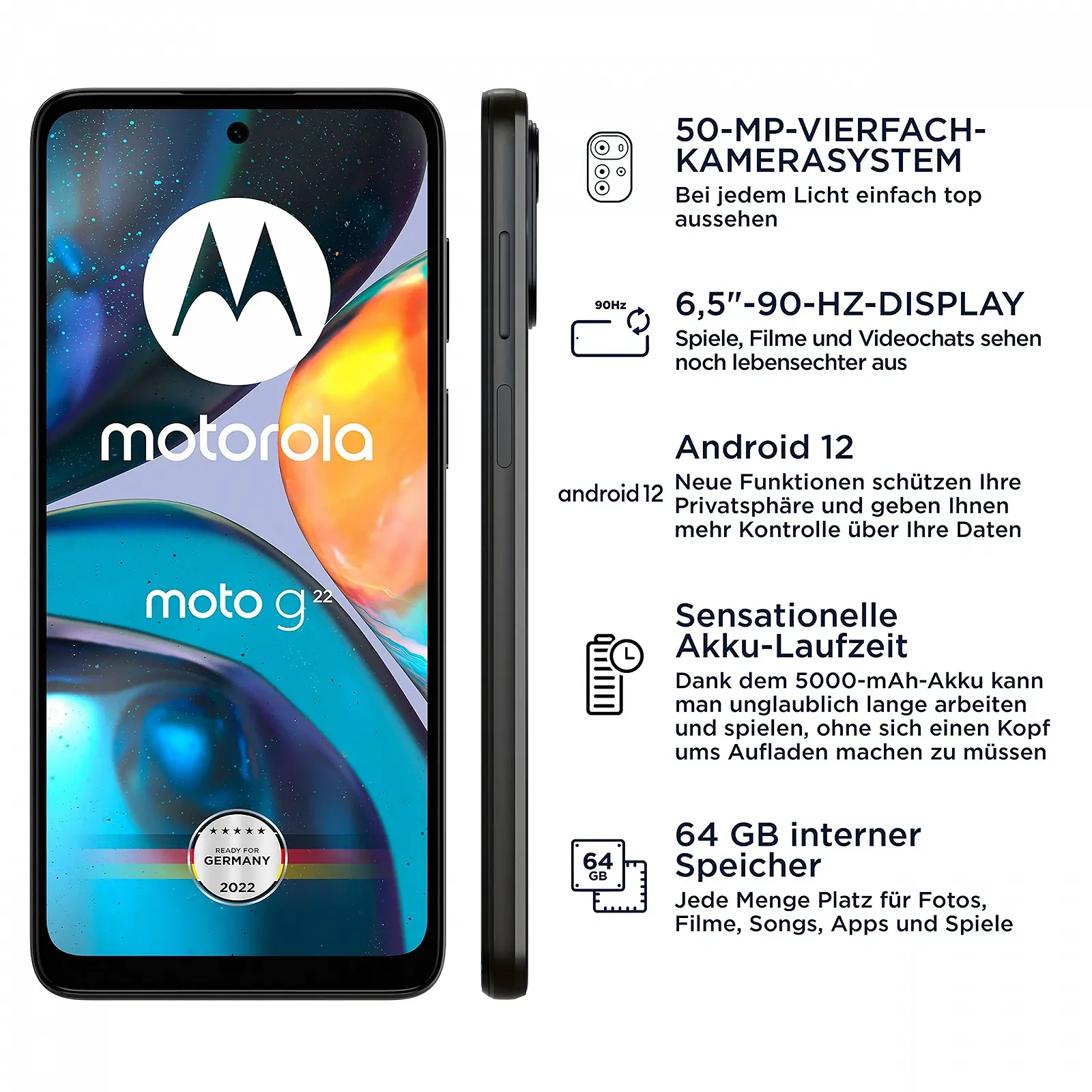 Смартфон Motorola Moto G22 4 ГБ RAM 64 ГБ Dual SIM Cosmic Black, фото №4