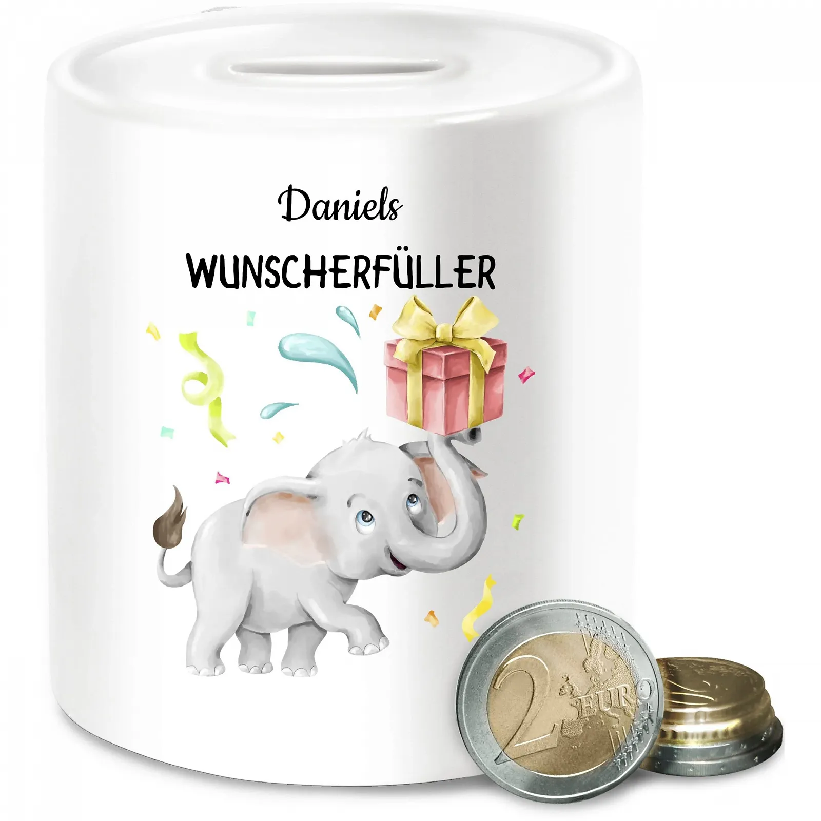 Скарбничка керамічна персоніфікована "Wish Filler" Слон акварель, фото №1