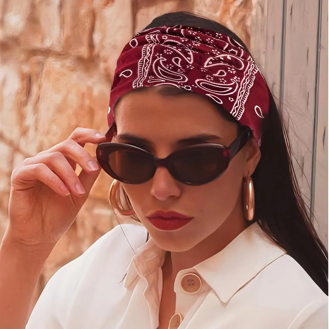 В'язана пов'язка для волосся з квітковим візерунком, фото №6