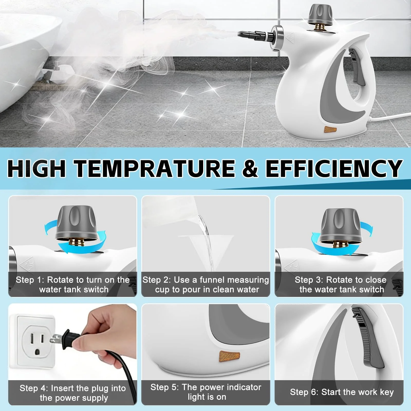 Ручний пароочисник 350 мл 3.2 Бар 13 аксесуарів, фото №6