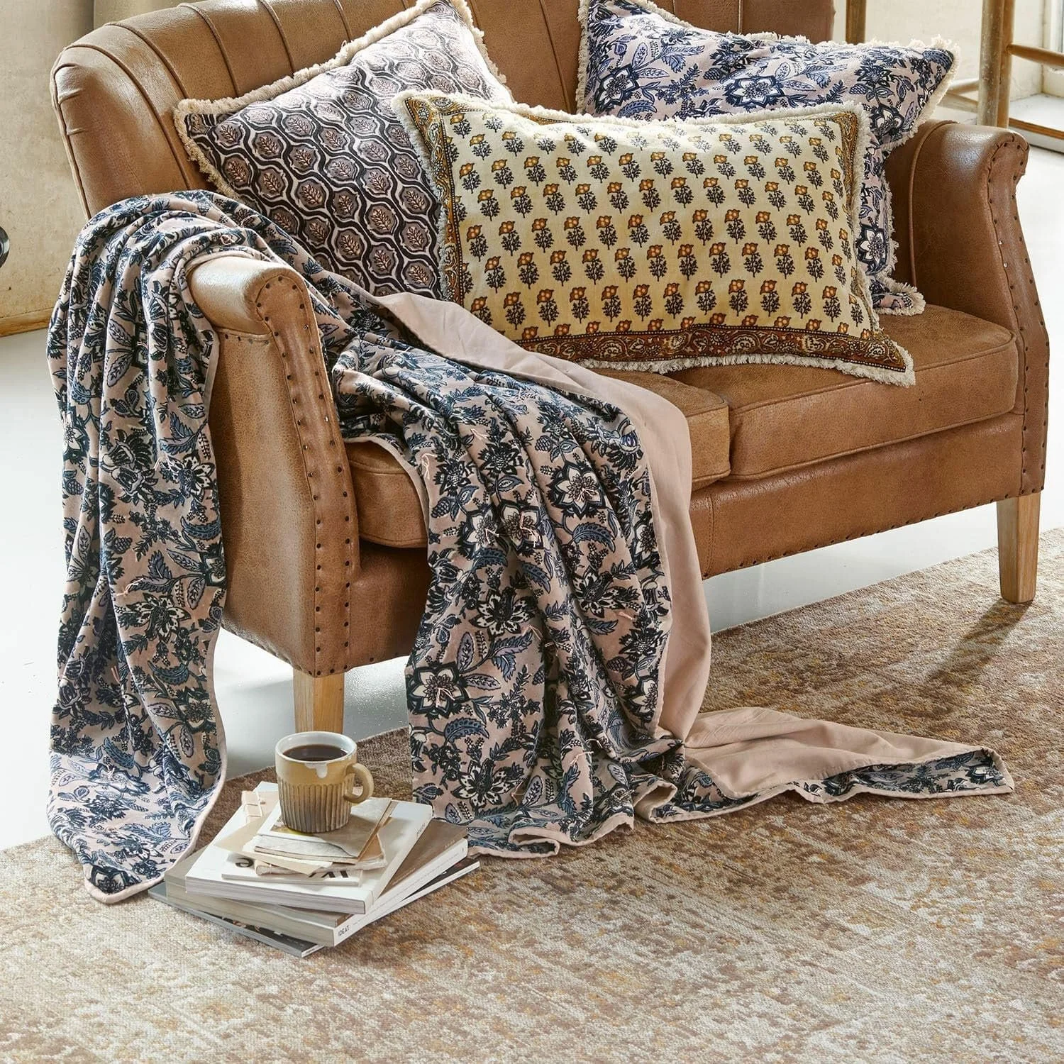 Покривало Loberon Elarion Квітковий візерунок М'який на дотик Рожевий/Блакитний, фото №3