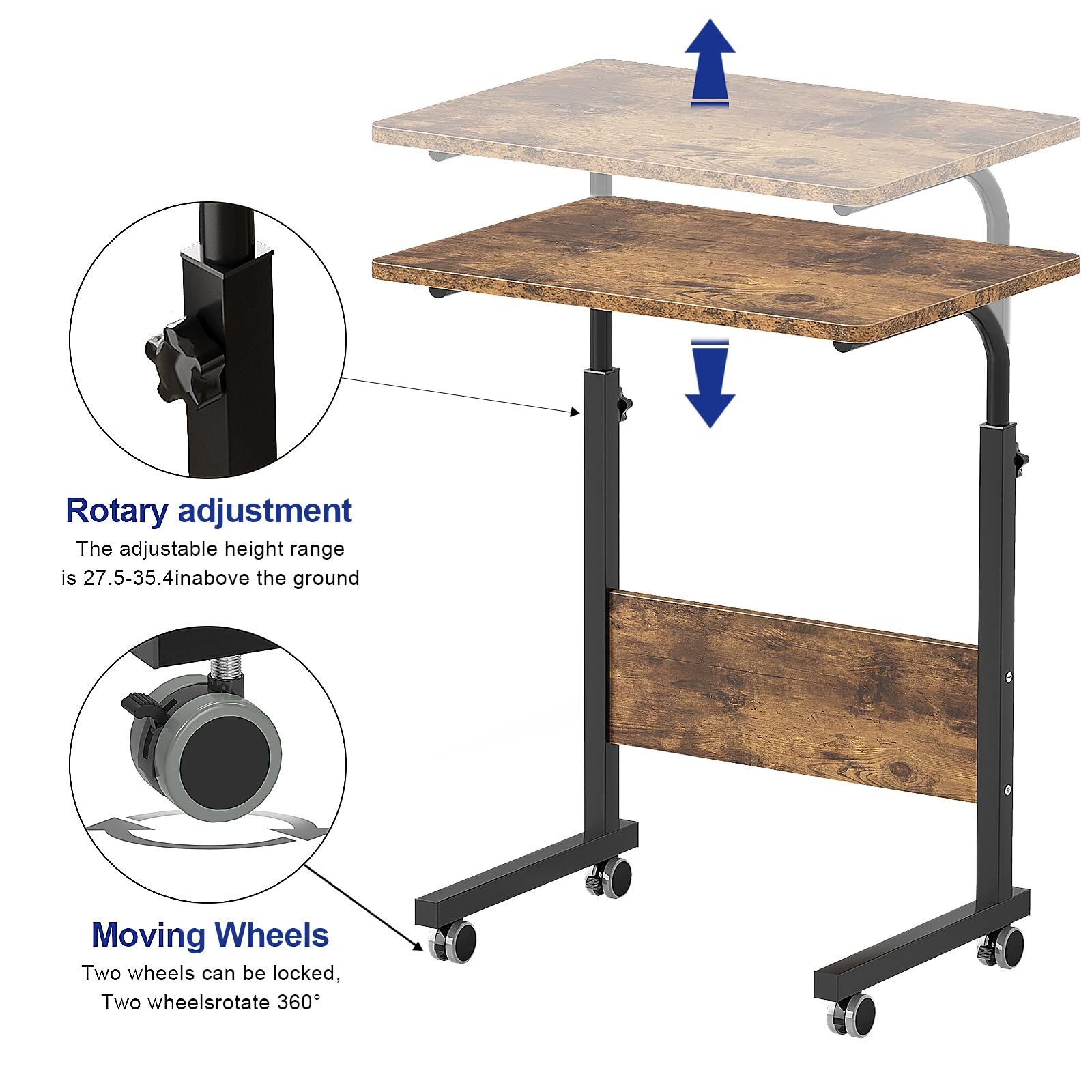 Столик для ноутбука SogesHome с регулируемой высотой, на колёсиках, фото №5