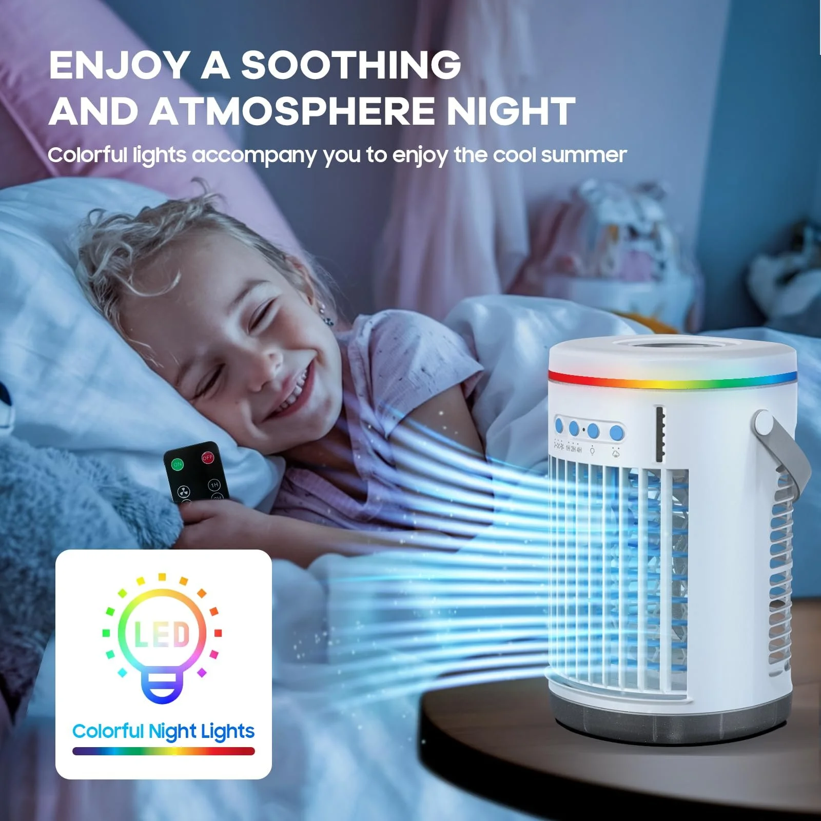 Мобильный мини-кондиционер и увлажнитель воздуха 1400 мл 3 скорости с дистанционным управлением портативный, фото №5