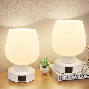 Настільна лампа приліжкова світлодіодна сенсорна з регулюванням яскравості біле опалове скло synthetic.ua - Фото 1