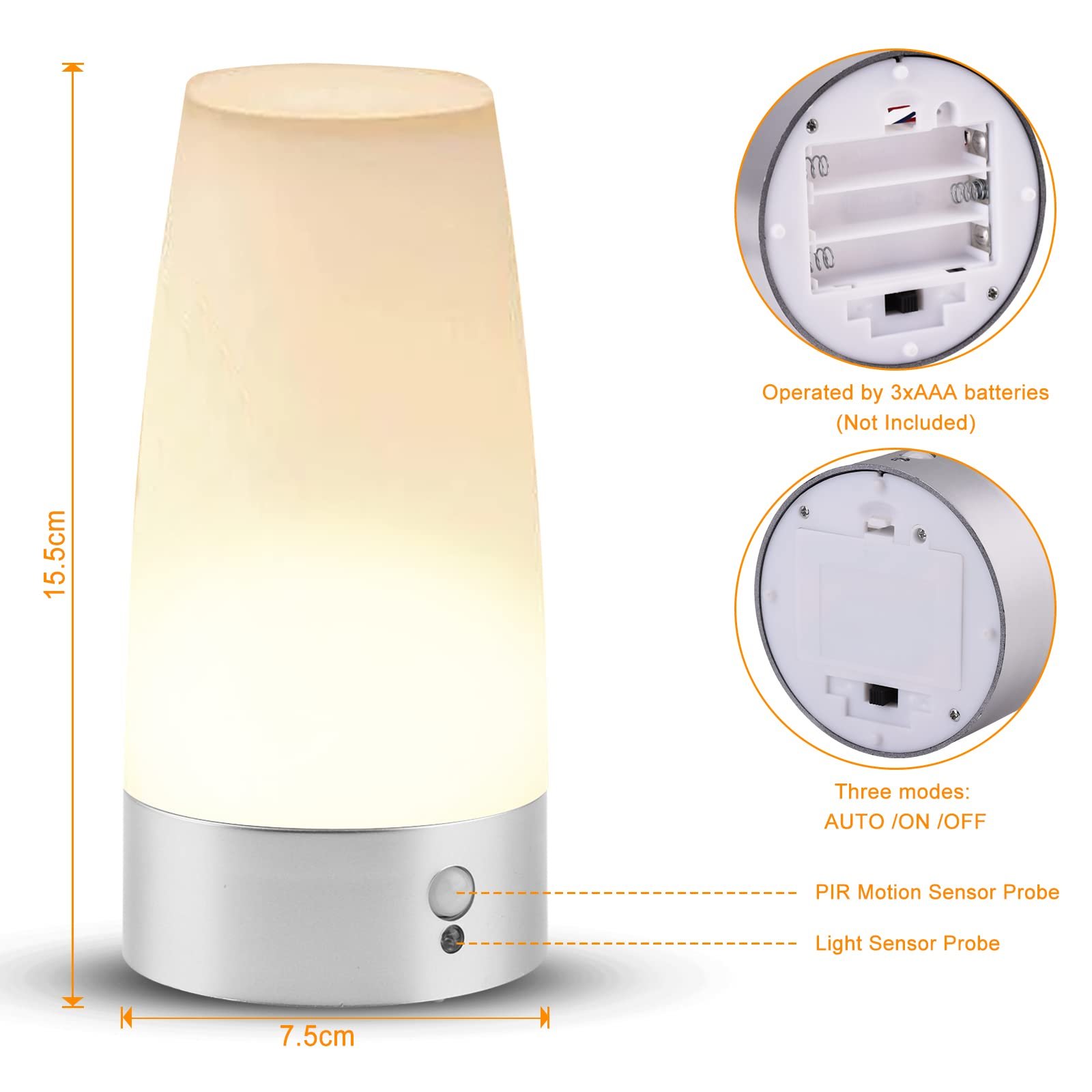 Нічник з датчиком руху PIR Бездротовий 3 режими Набір з 2 шт. Батарейки., фото №4