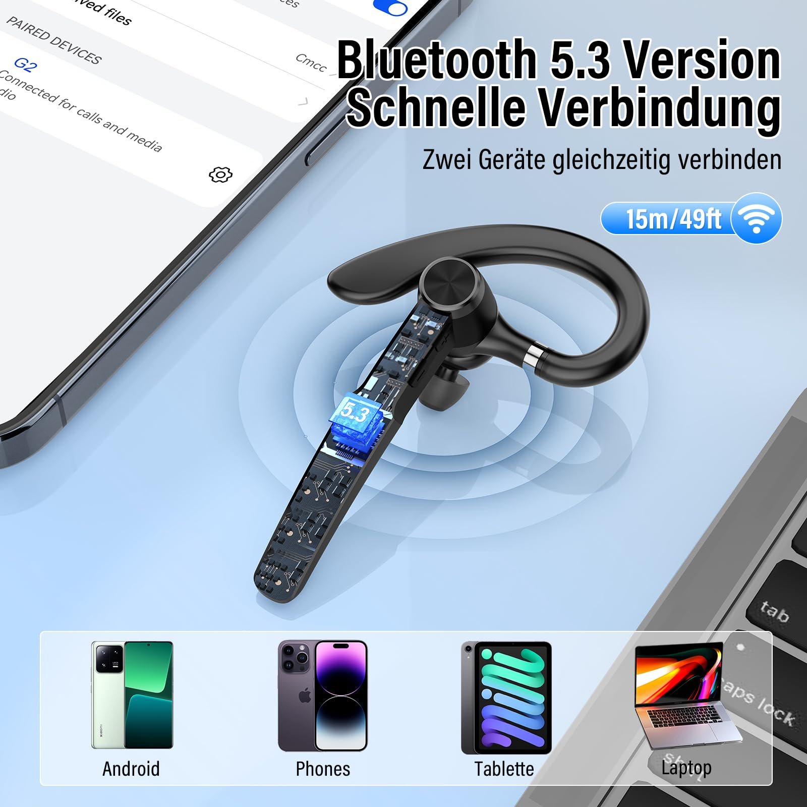 Bluetooth Гарнитура Беспроводная Hands-Free Phone 5.3 Черный, фото №2