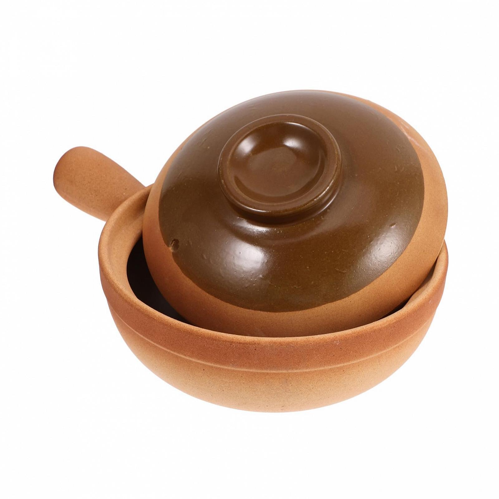 Горшок для приготовления Toyvian керамический в китайском стиле с крышкой и боковой ручкой 850 мл, фото №1