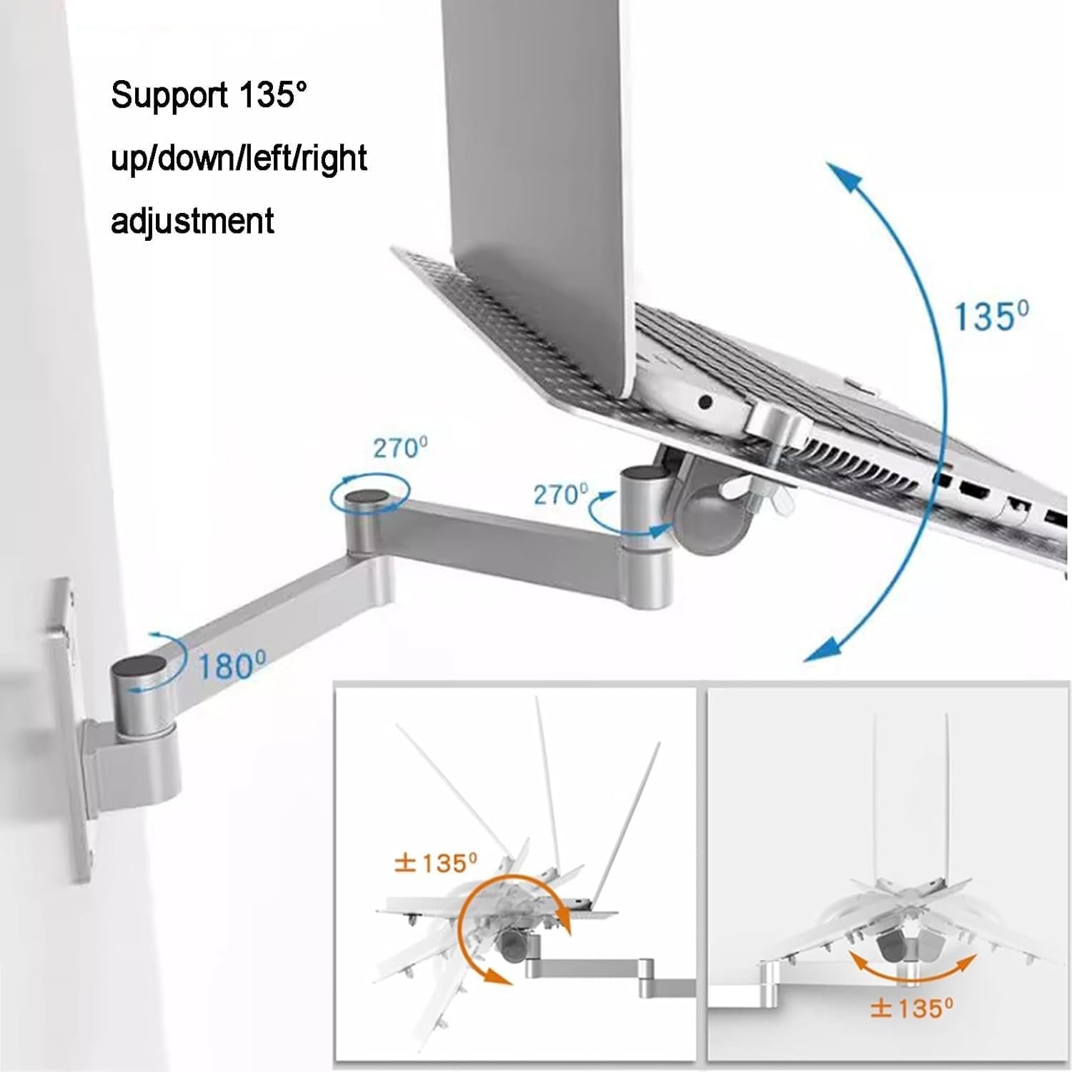 Настенное крепление для ноутбука складное с регулируемым кронштейном и подставкой для мыши. Полностью подвижная конструкция для улучшенного рассеивания тепла. Поддерживает до 8 кг, фото №3