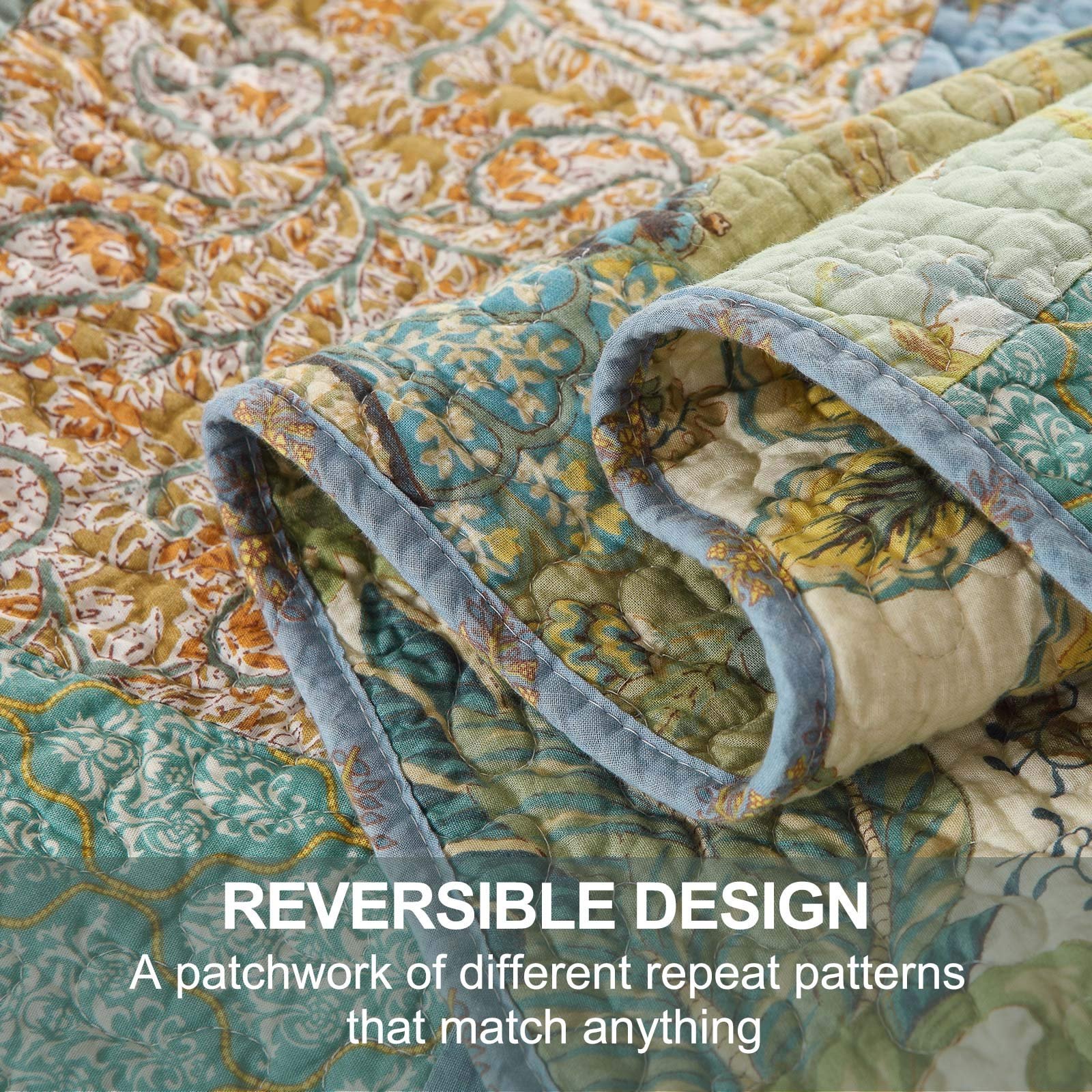 Покрывало лоскутное Qucover 240 x 260 см Хлопковое стеганое одеяло в винтажном стиле для двуспальной кровати Двусторонний дизайн с 2 наволочками, фото №6 Покрывало лоскутное Qucover 240 x 260 см Хлопковое стеганое одеяло в винтажном стиле для двуспальной кровати Двусторонний дизайн с 2 наволочками, фото №6