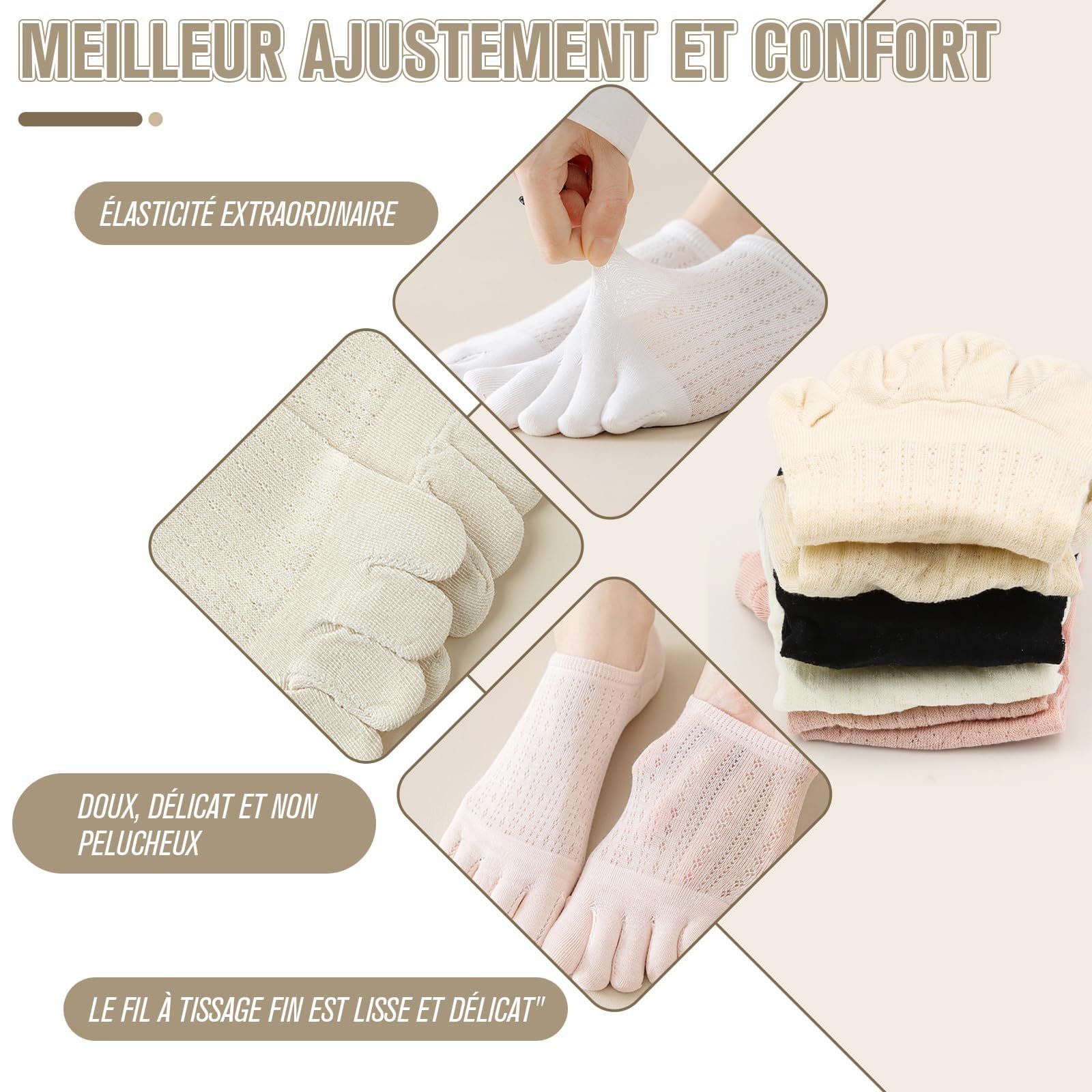 Носки для пальцев ZOCONE Женские 4 пары Дышащие и поглощающие пот Хлопковые спортивные носки, фото №3