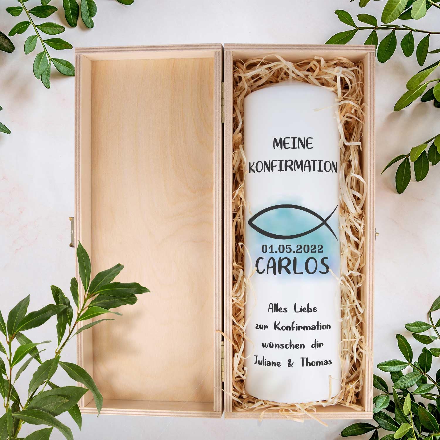 Свеча GRAVURZEILE Confirmation Fish Столб 250/80 мм Синий, фото №6 Свеча GRAVURZEILE Confirmation Fish Столб 250/80 мм Синий, фото №6