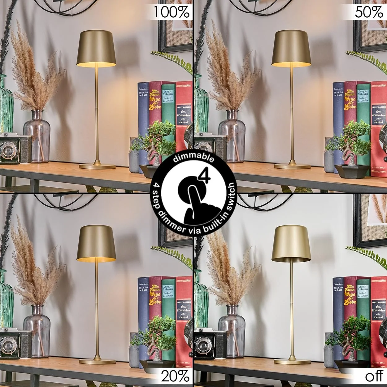 Настільна лампа HOFSTEIN Belece LED набір з 2 шт. 2 Вт 310 Люмен 3000 Кельвін акумуляторна золотисто-біла IP44, фото №3