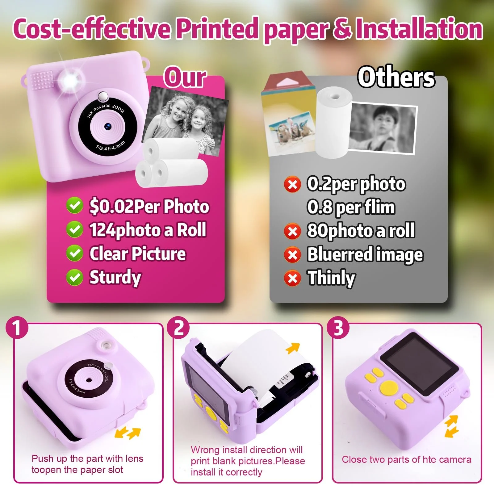 Цифровой фотоаппарат мгновенной печати 1080P 32GB TF Card, фото №7