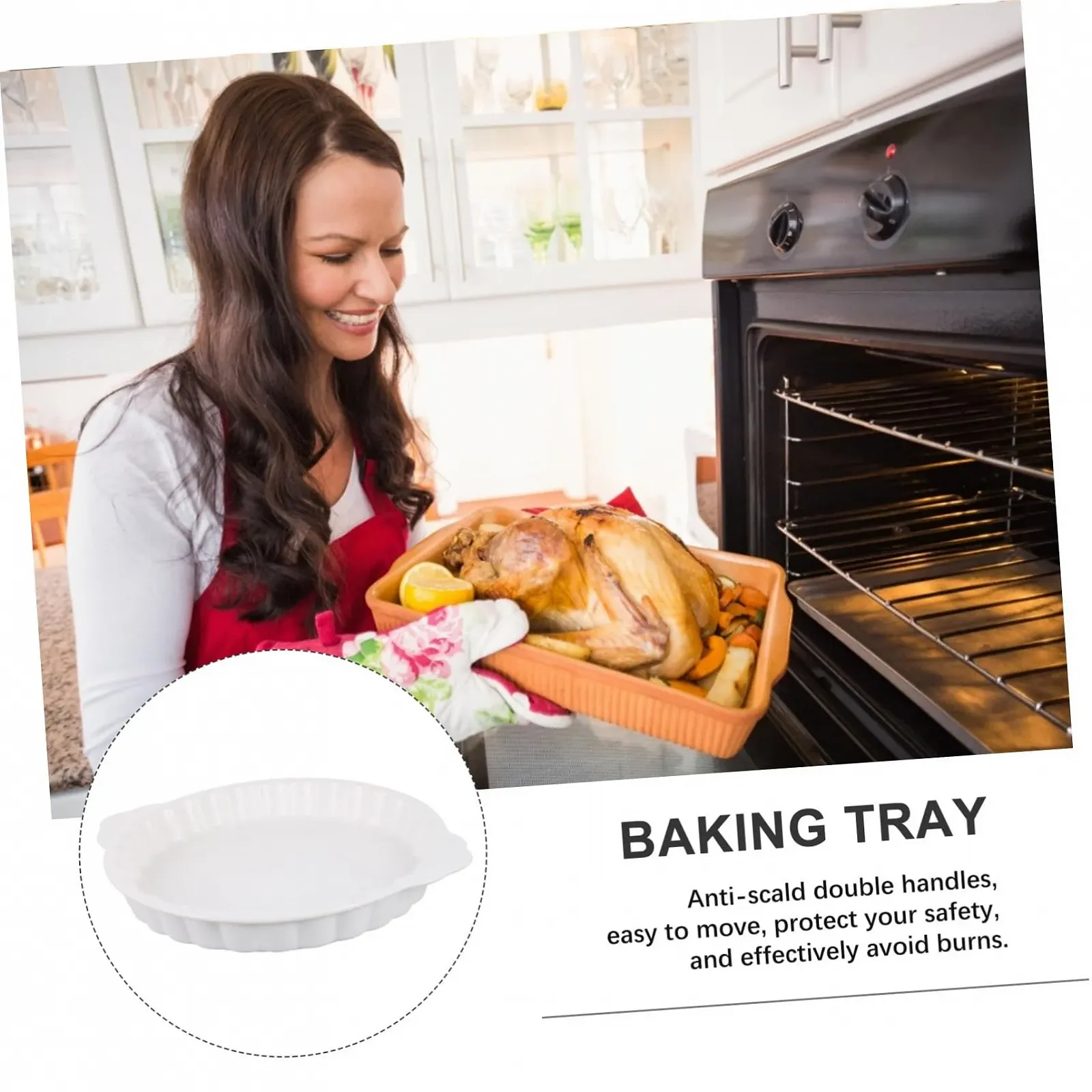 Форма для запікання Кругла керамічна жаростійка з подвійними ручками Біла, фото №4