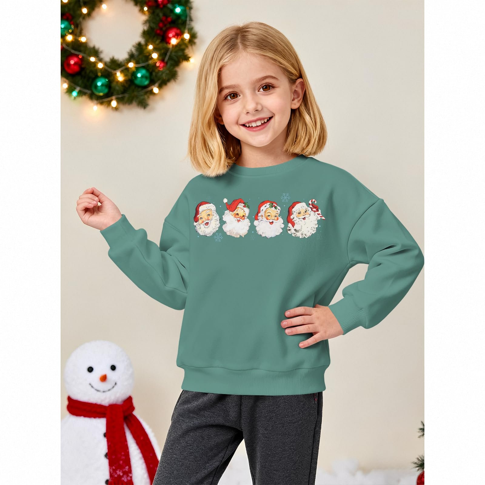 Детский рождественский свитшот для мальчиков и девочек Рождественский джемпер с принтом Санты Праздничная одежда Зимняя детская одежда Хлопковый пуловер с круглым вырезом и длинными рукавами, фото №3