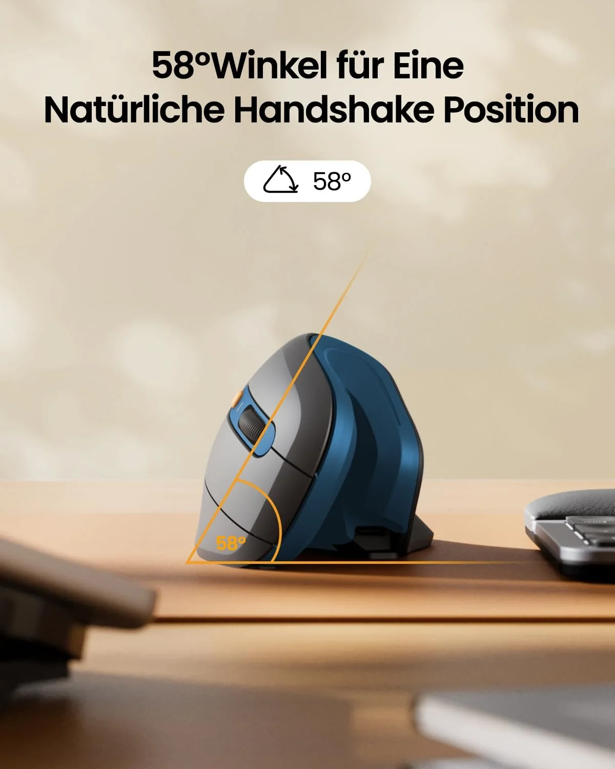 Мышь Вертикальная ProtoArc EM11 NL Эргономичная Беспроводная (Bluetooth + Bluetooth + USB) Черный/Синий, фото №4