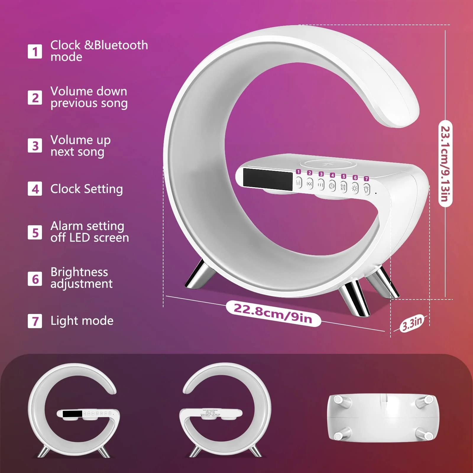 Настільна лампа Atmosphere Lamp з бездротовою зарядкою 15 Вт Bluetooth-колонкою та керуванням через додаток, фото №9