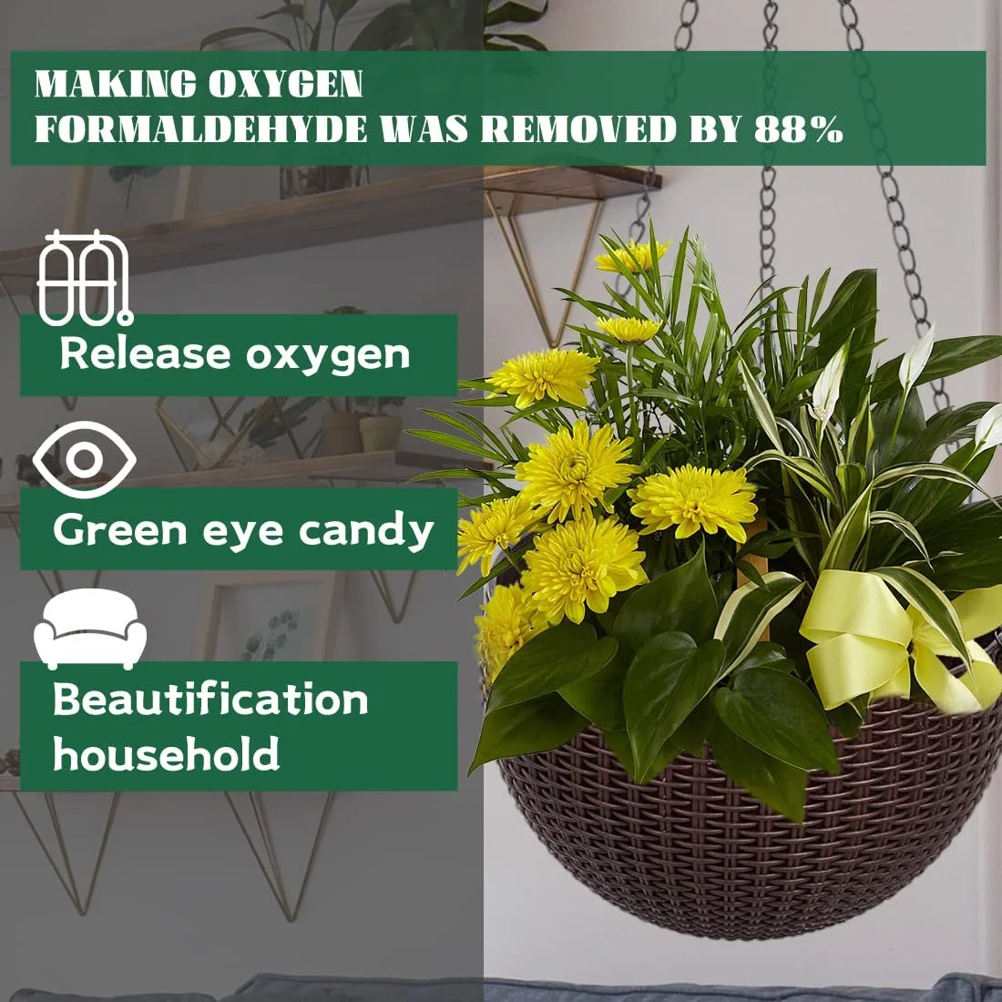 Подвесная корзина Цветочный горшок Уличный с отверстиями и цепочками, фото №4