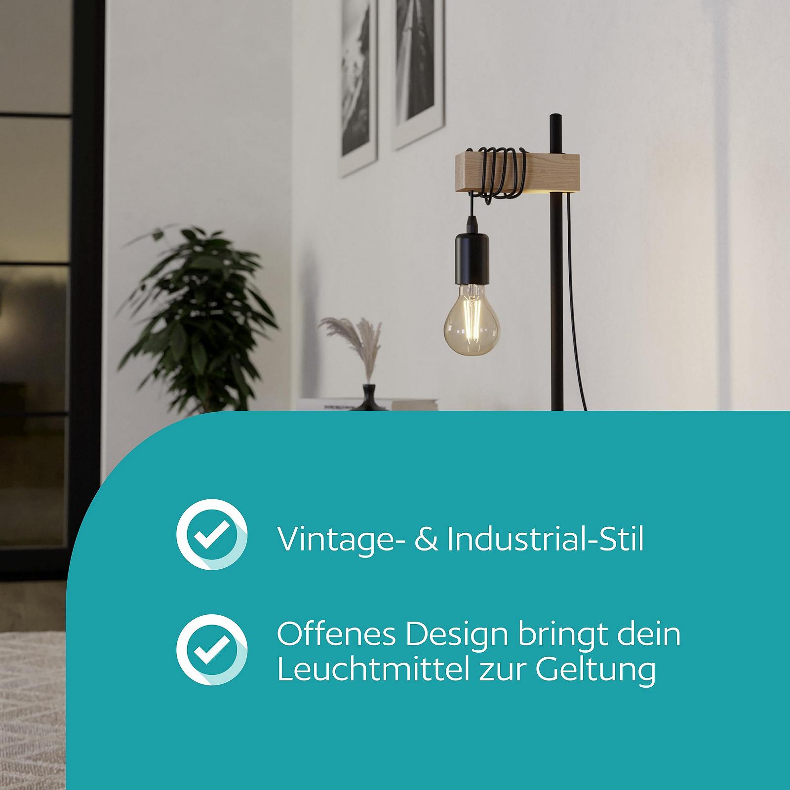 Настільна лампа EGLO Townshend Сталь Дерево Чорний Коричневий E27, фото №3